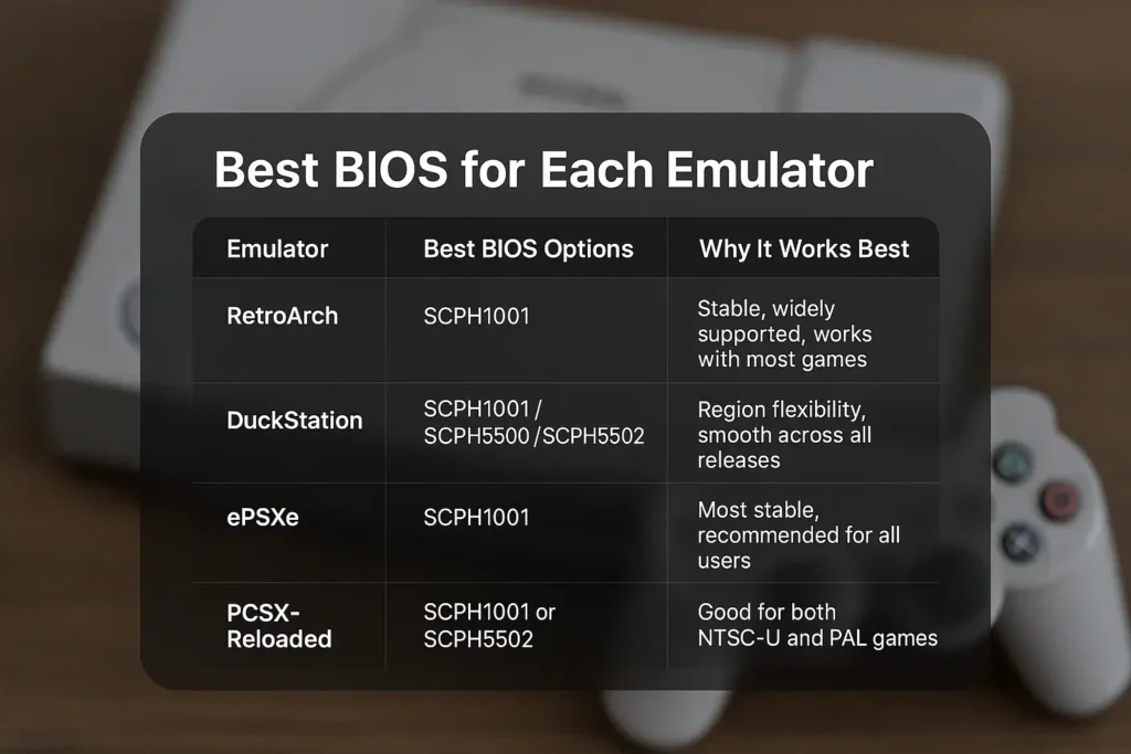 Simple PS1 BIOS Comparison Chart-ps1bios.online